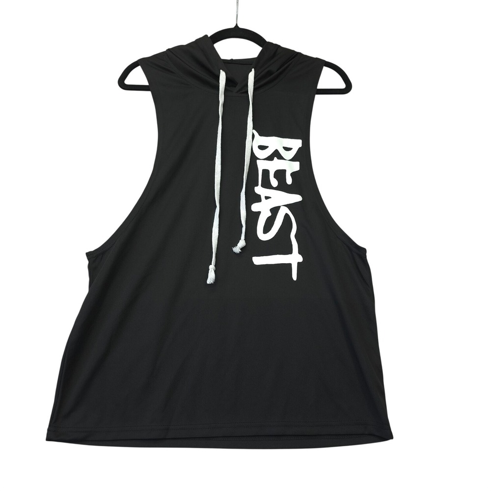 Beast Graphic Sleeveless Hoodie Tank Top Black Medium Workout Gym Active Sporty